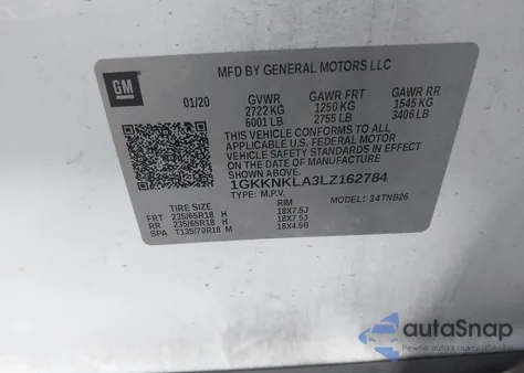 2020 GMC Acadia Fwd Sle из США, поврежденный, VIN 1GKKNKLA3LZ162784